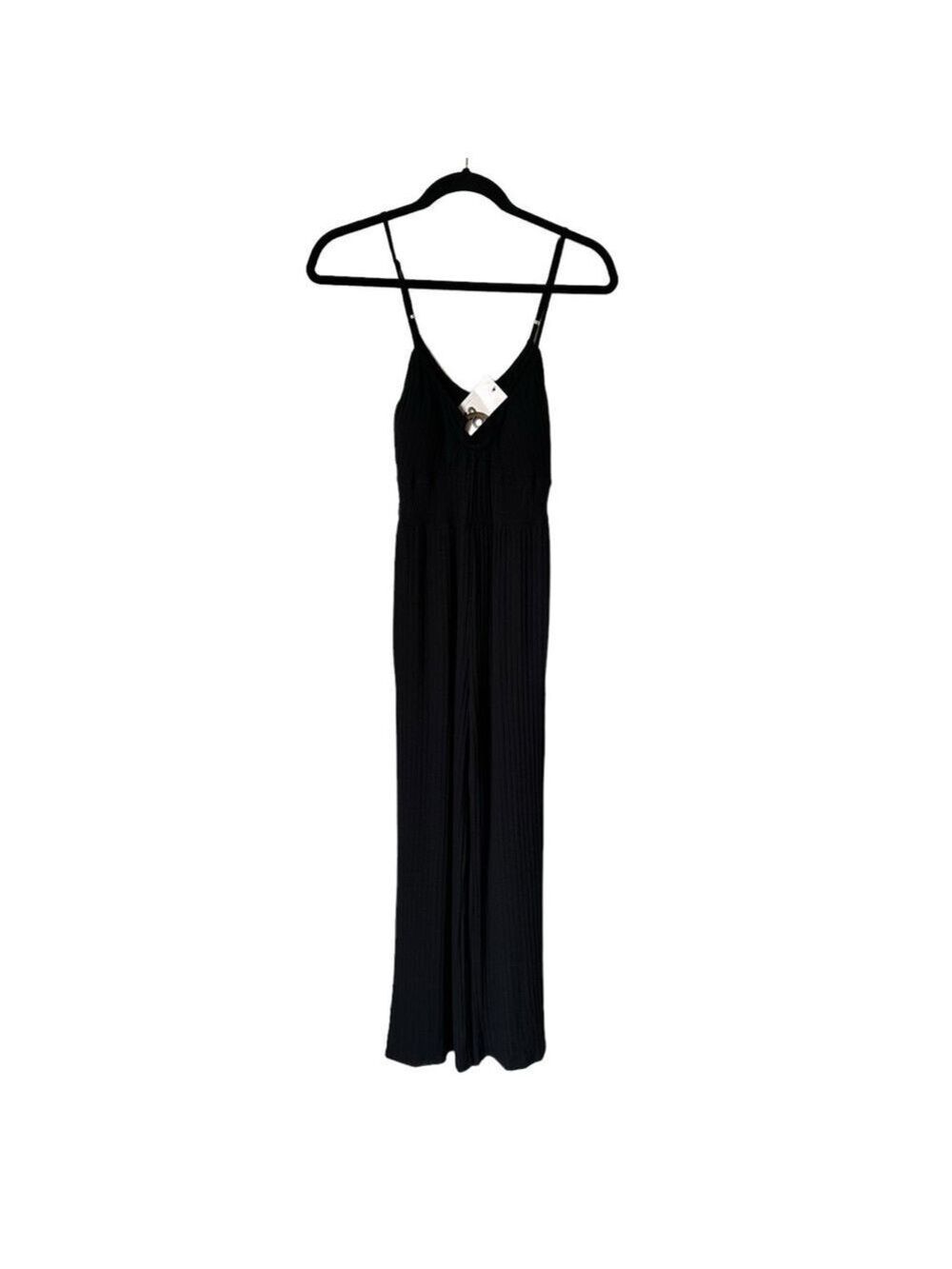 SO Kohl’s O-Ring Ribbed Black Luxe Spaghetti Strap Jumpsuit With Pockets NWT XS - Picture 2 of 8